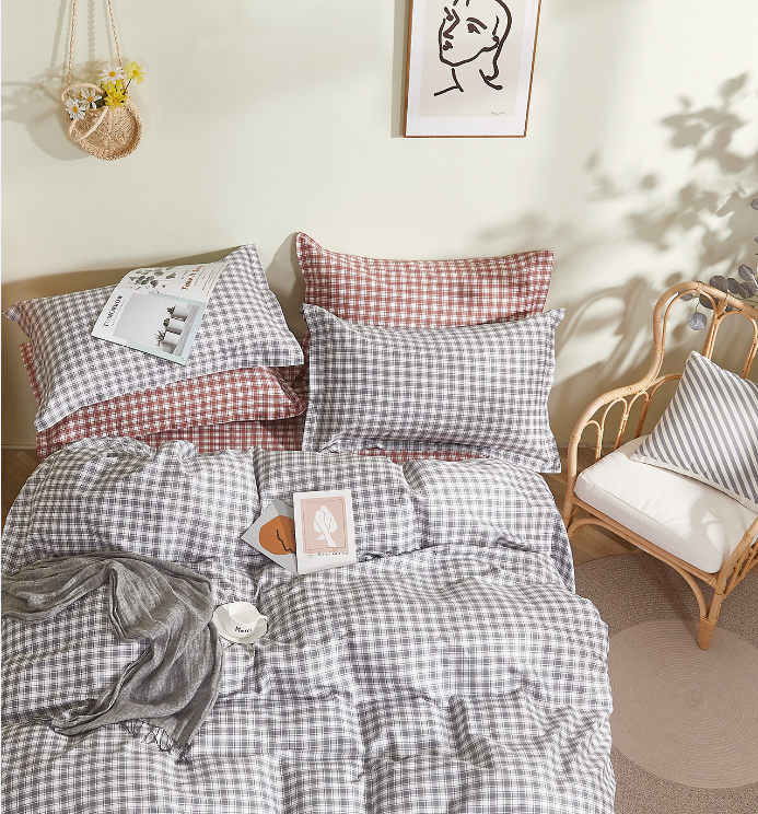 Pure color plaid double sides 100% cotton Duvet Cover set