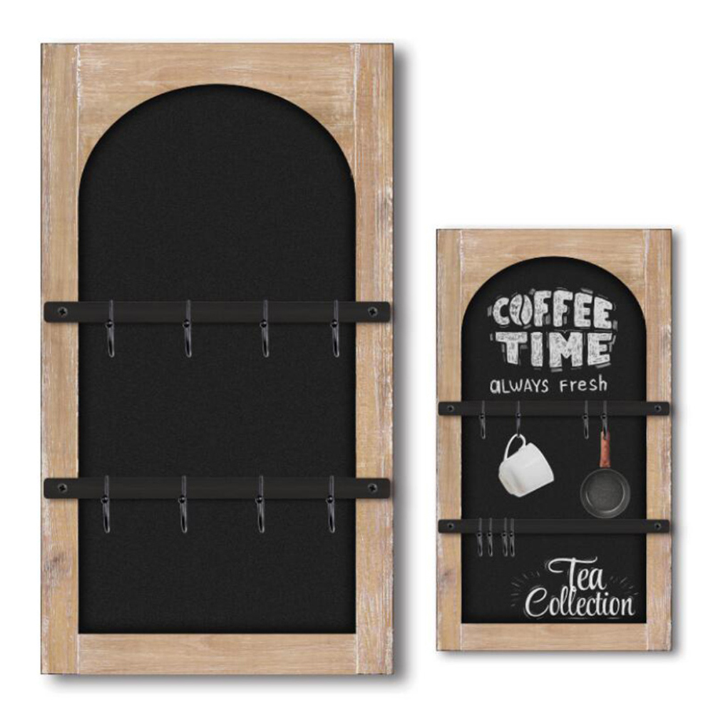 New Design Wood Wall Mounted Coffee Mug Holder, Rustic Wood Mug Rack with Chalkboard