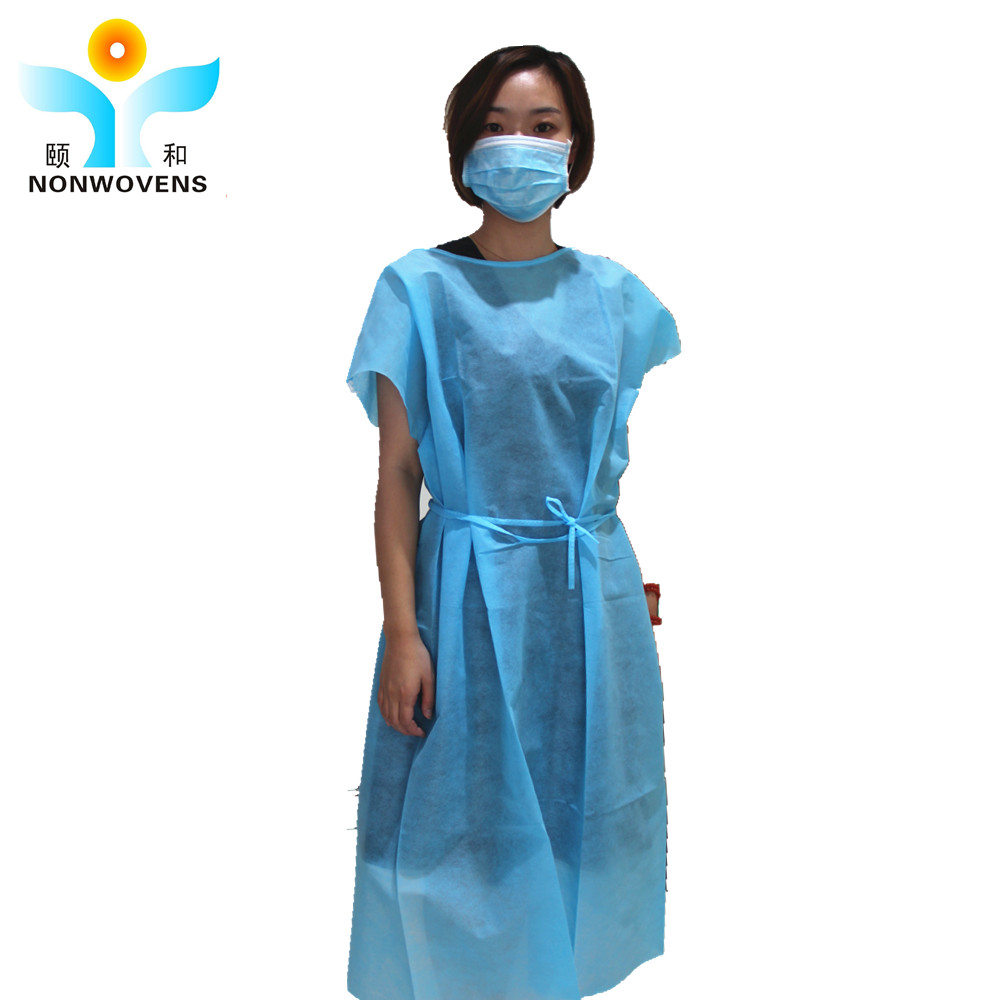 Disposable nonwoven short sleeve patient gown waist with ties