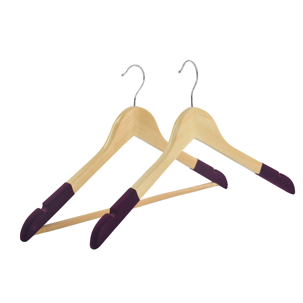 New Style Clothes Wooden Top Hanger Non Slip Shoulder Flocking Hanger For Display