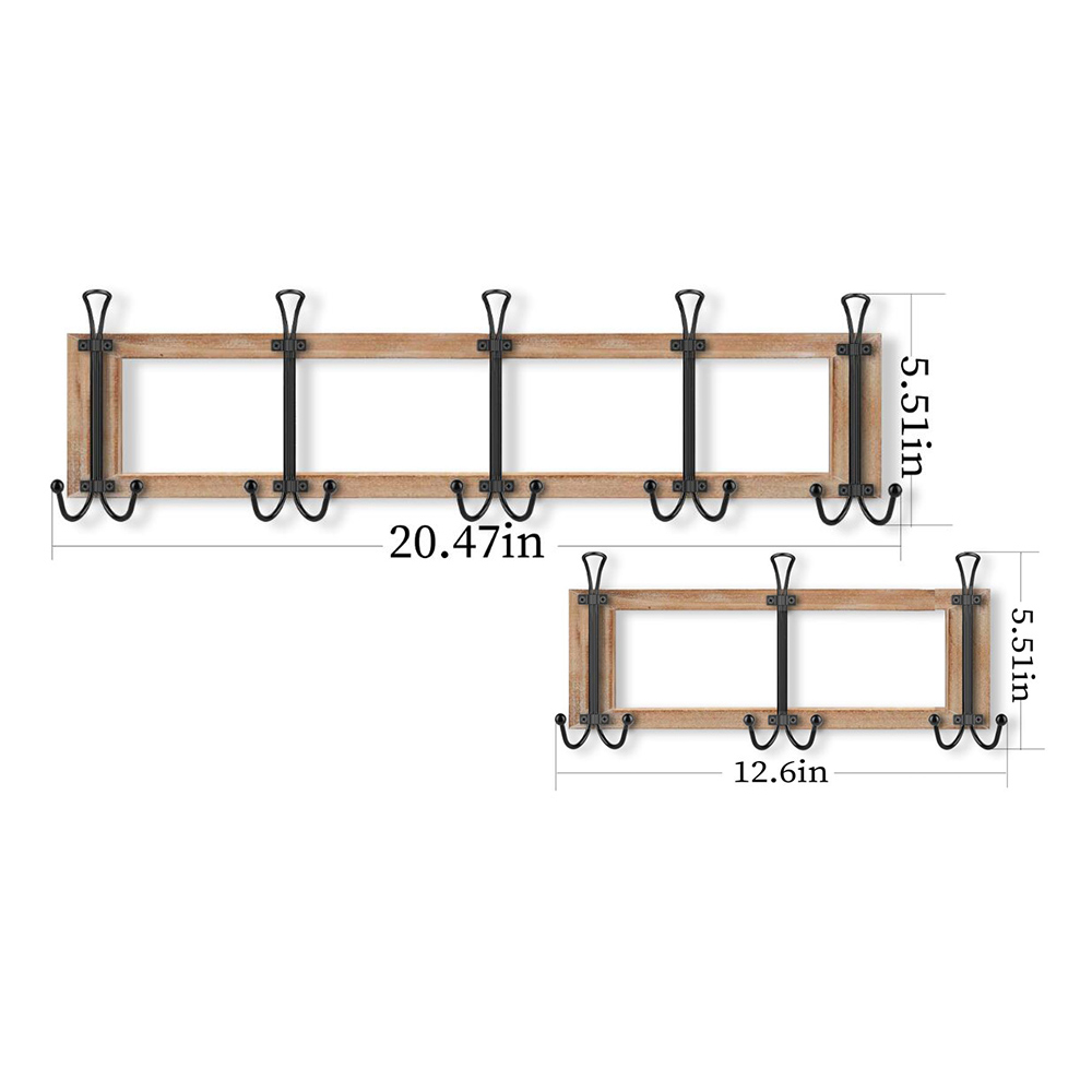 New Design Entryway Wall Hanging Shelf Wood Metal Coat Hooks