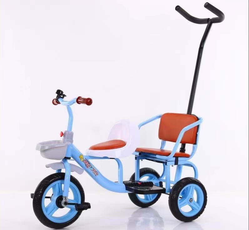 children tricycle double seat with push handle