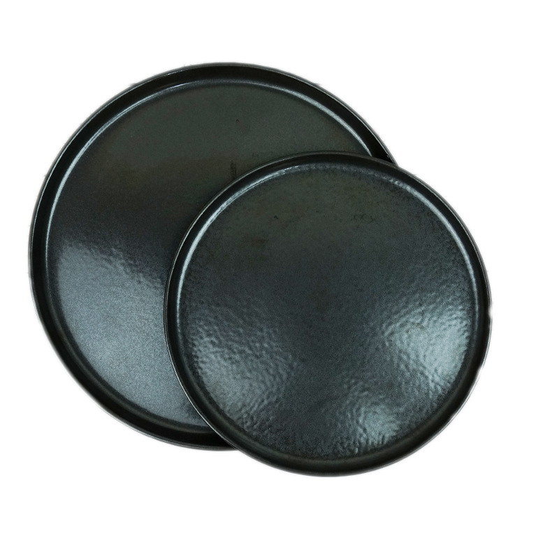Matt black 8 inch pizza plate 10 inch flat ceramic dinner plate with unglazed foot ceramic plates for dinner dish