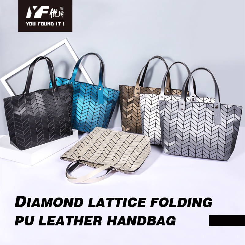 Big size geometric high quality shopping bag PU fashion women handbag customized lady shoulder bag
