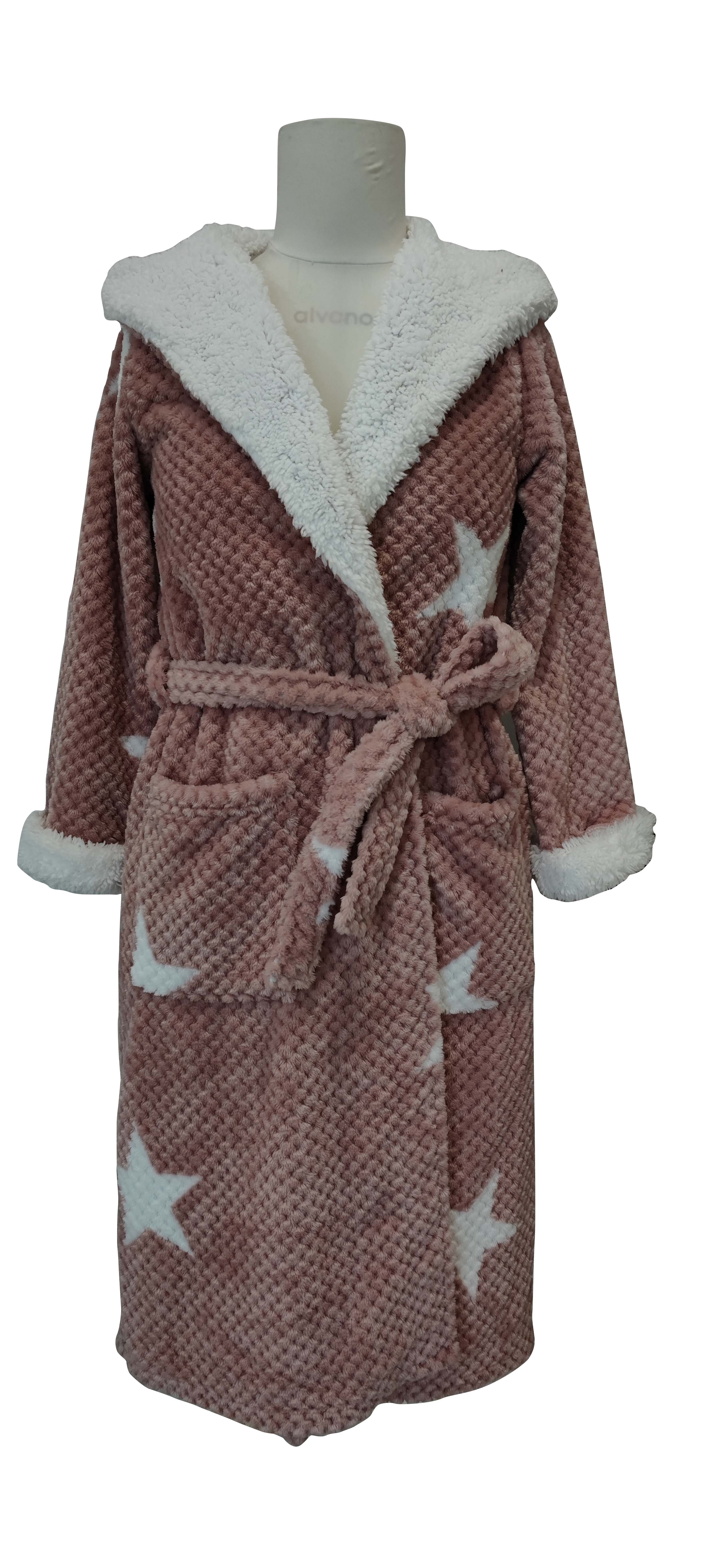 A01 2022 Ladies robe Ladies Robe- flannel fleece popcorn