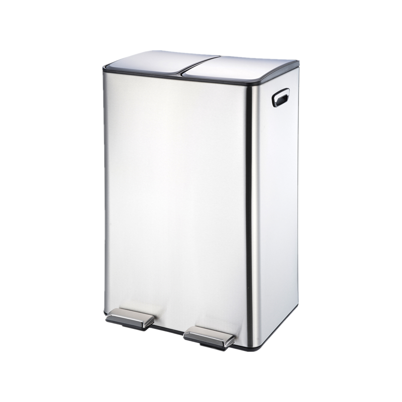 Stainless steel two compartment recycling bin garbage bin with soft close and foldable pedals for home and outdoors