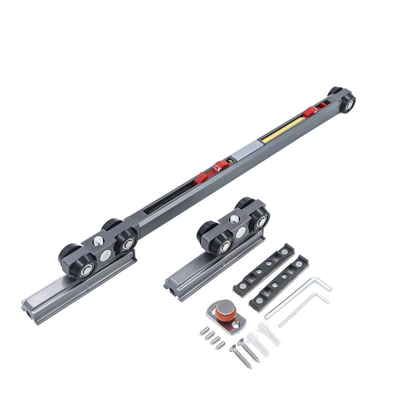 Double soft closing sliding door hanging door system with 4 wheels