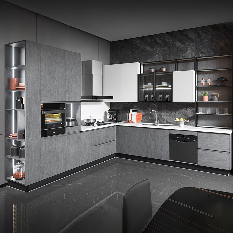 L Shaped Gray Mordern Kitchen PLCC21182