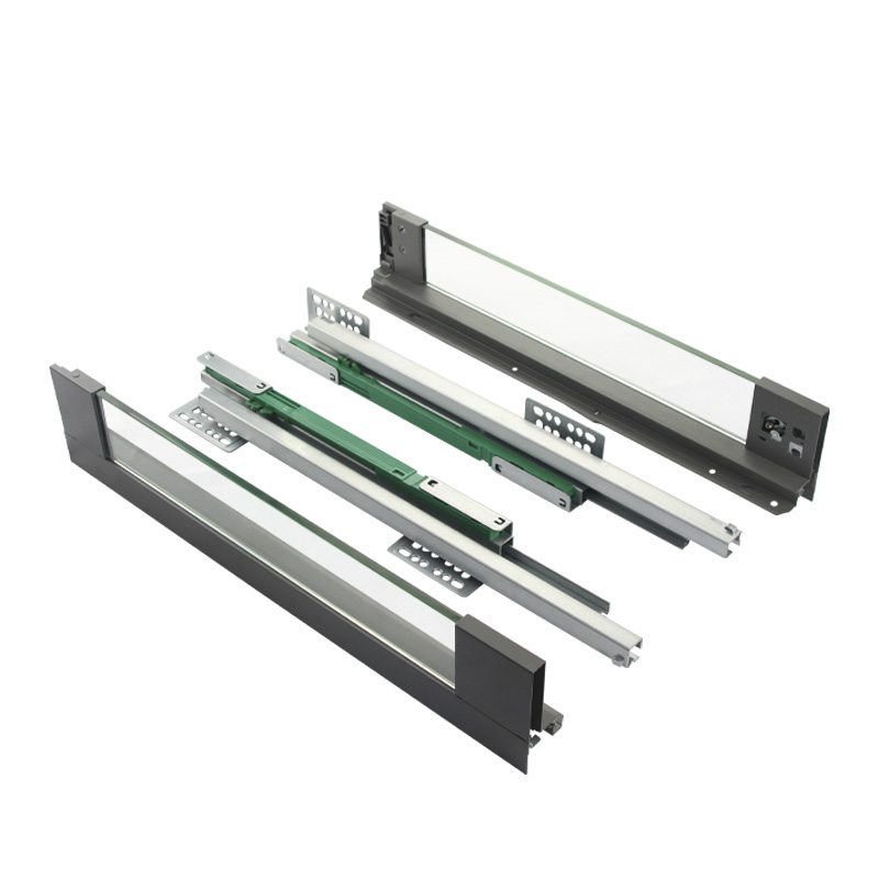 Soft close slim metal box drawer slide with whole glass
