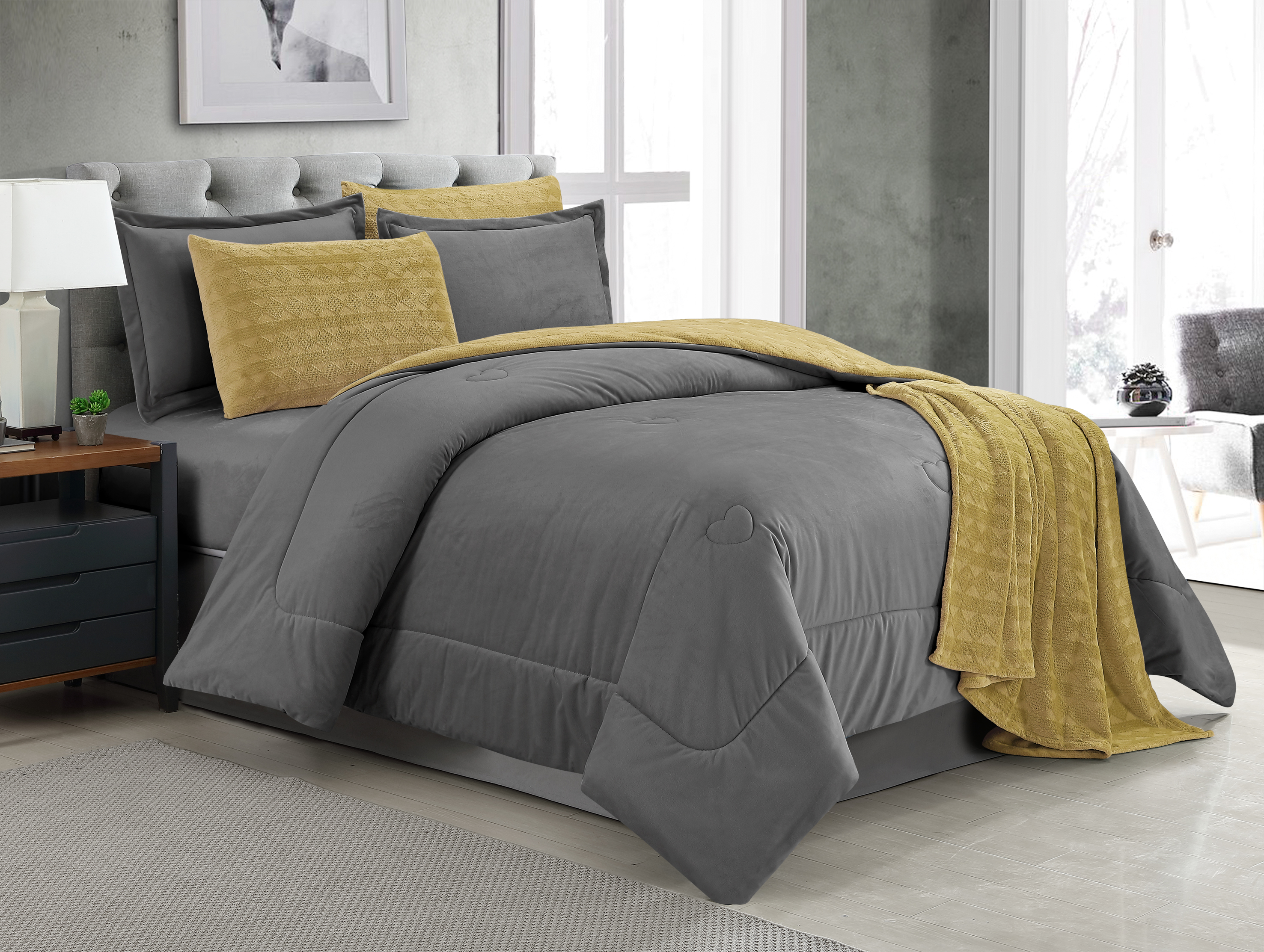 reversible velvet and jacquard comforter sets 7-Piece Microfiber Bed-In-A-Bag Bedding Set