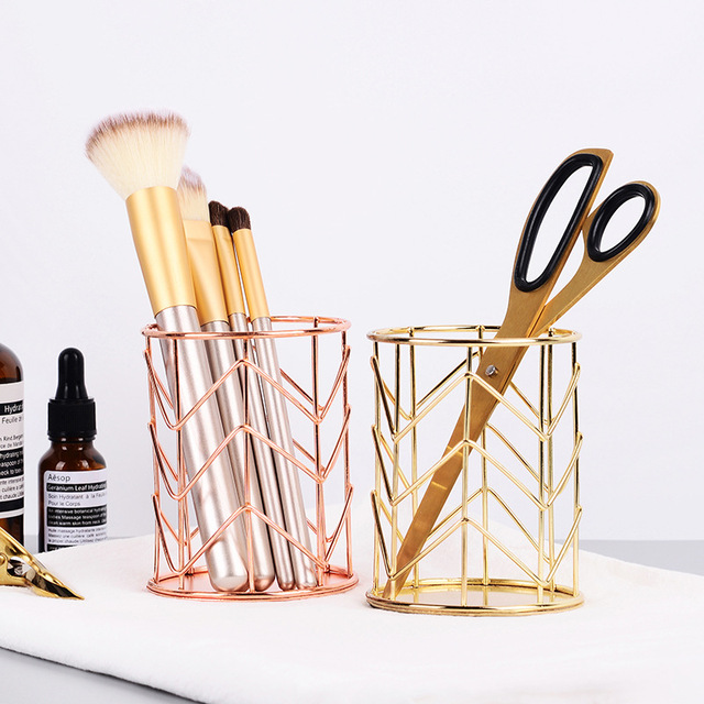 BEAUFLY Custom Amazon Hot Selling Makeup Brush Pot Holder Desk Organizer Wire Metal Rose Gold Pencil Holder
