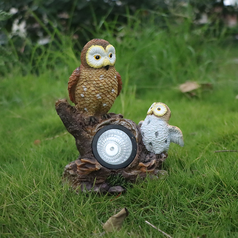 Garden solar energy system lights resin animals fountain owl garden decoration animal home ornaments statue