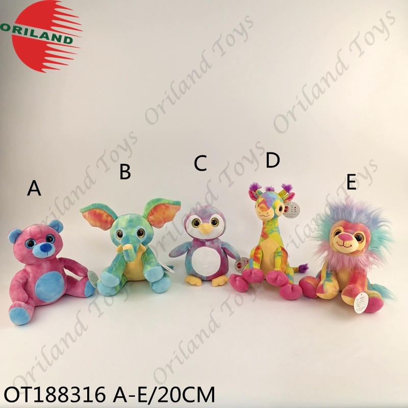 Plush big glitter eyes tie dye multicolor toys stuffed plush animals