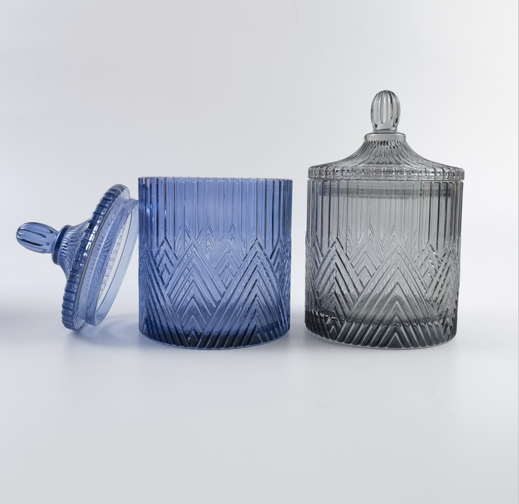 hot sale sprayed glass candle jar colorful candy jar with lid