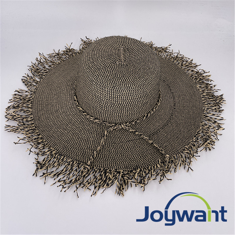 Wide fringe brim beach hat floppy hat black tweed