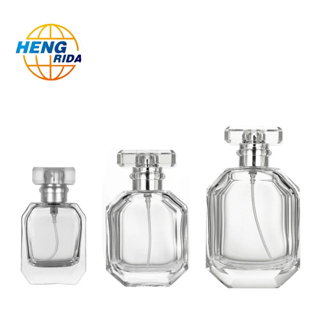 Luxurious diamond shape Polished Square Perfume Glass Bottle with Stainless Steel Surling Cap Sprayer customize logo accept