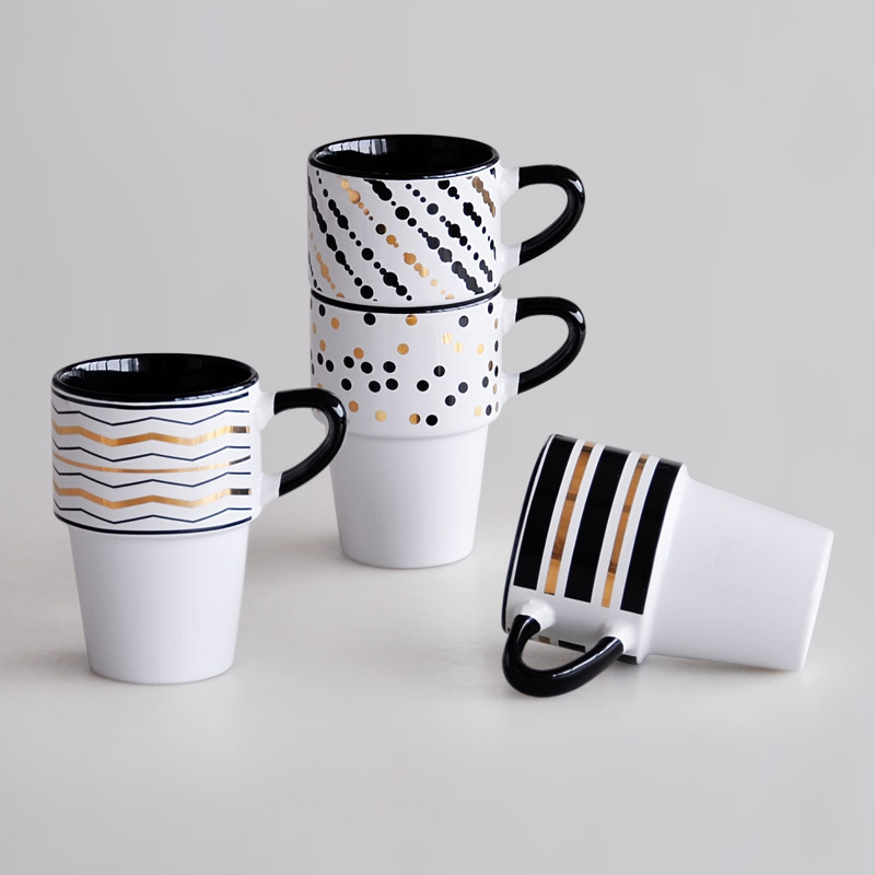 Set of 4pcs stoneware mug with decal printing and metal stand