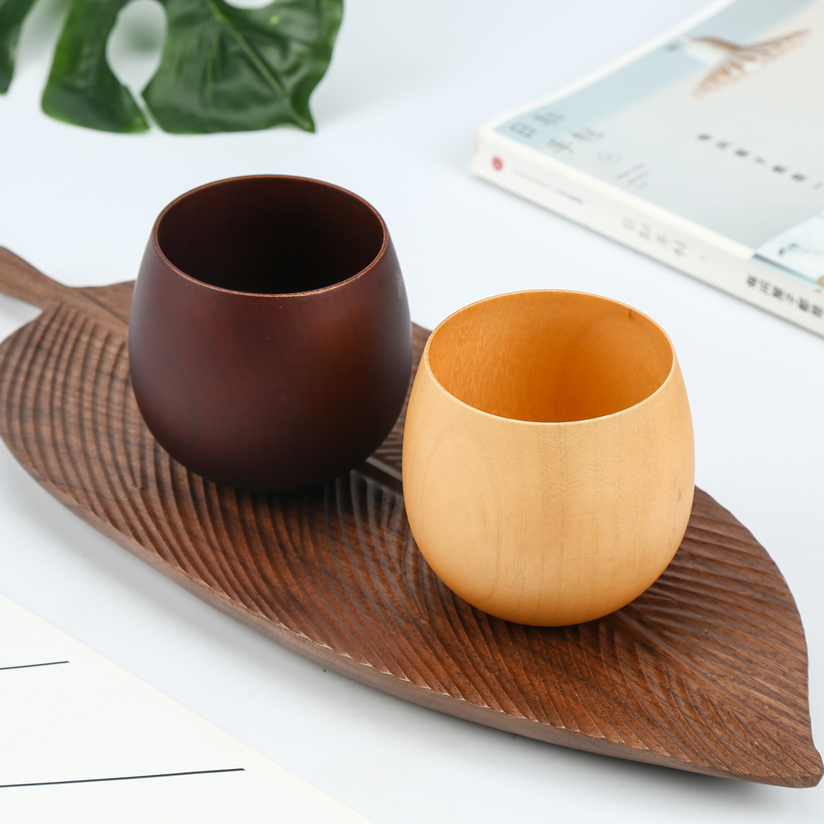 ideal bamboo Wooden Cups, Japanese style Tea Cups, Beer, Coffee Mugs, 100% Natural Solid Wood perfect for Cold or Hot Drinks, 8.5Oz.
