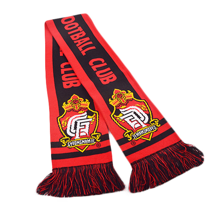 comfortable customized printing acrylic knitted jacquard cheering club football soccer scarves