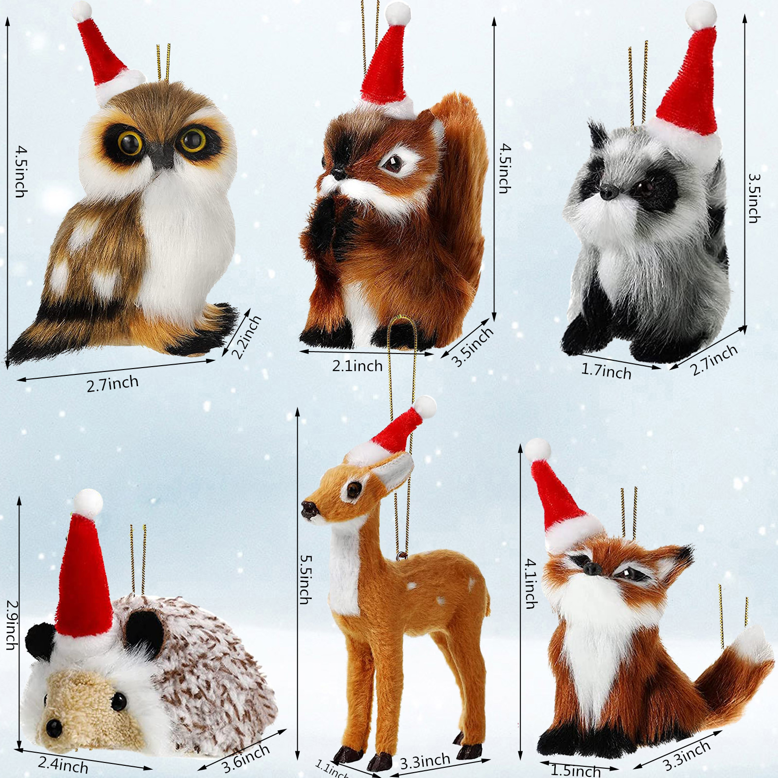Set of 6 plush animal pendants