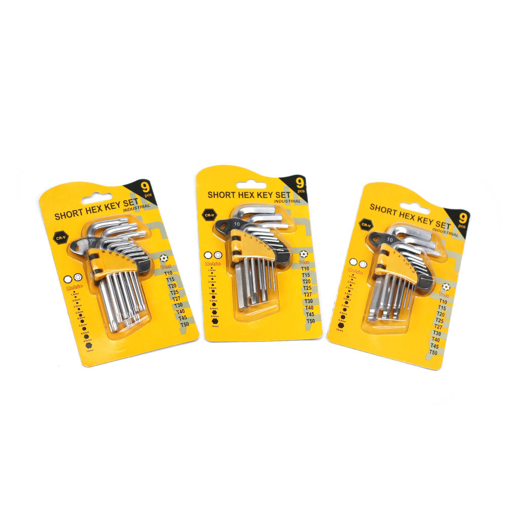 9pcs standard short length security torx key set with new plastic clip