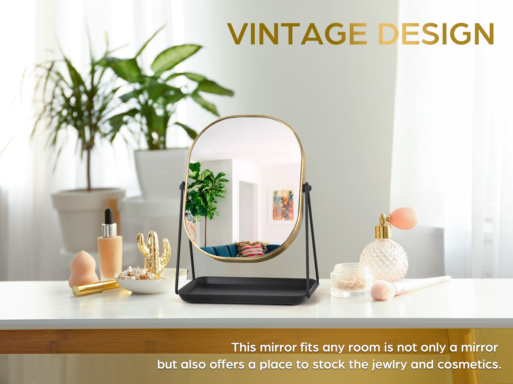 Greenfrom Rectangle Shape Single Side Vintage Mirror with Tray