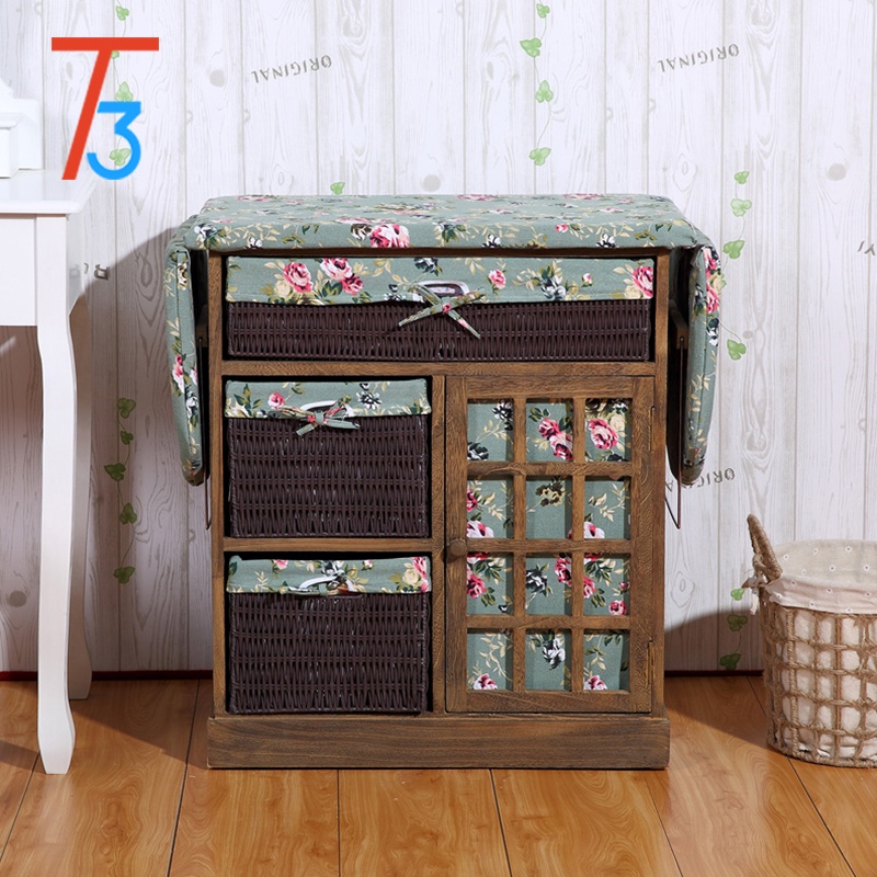 Corner Housewares Collapsible Ironing Board Wood Cabinet with Storage Boxes Basket Drawer