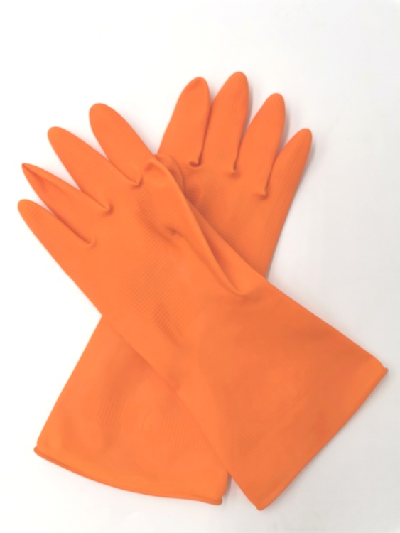Xingli orange flocklined household latex gloves