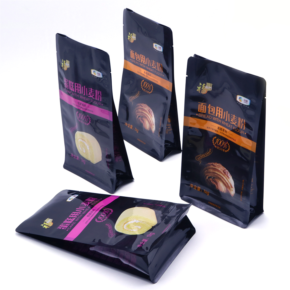 Food grade quad bottom food aluminum foil bag with zipper and clear window customerized design printing