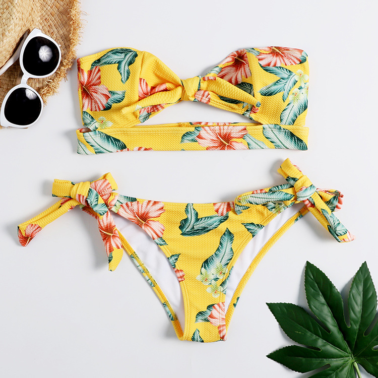 Special Fabric Floral Print Swimsuit Two Piece Bandeau Bikini