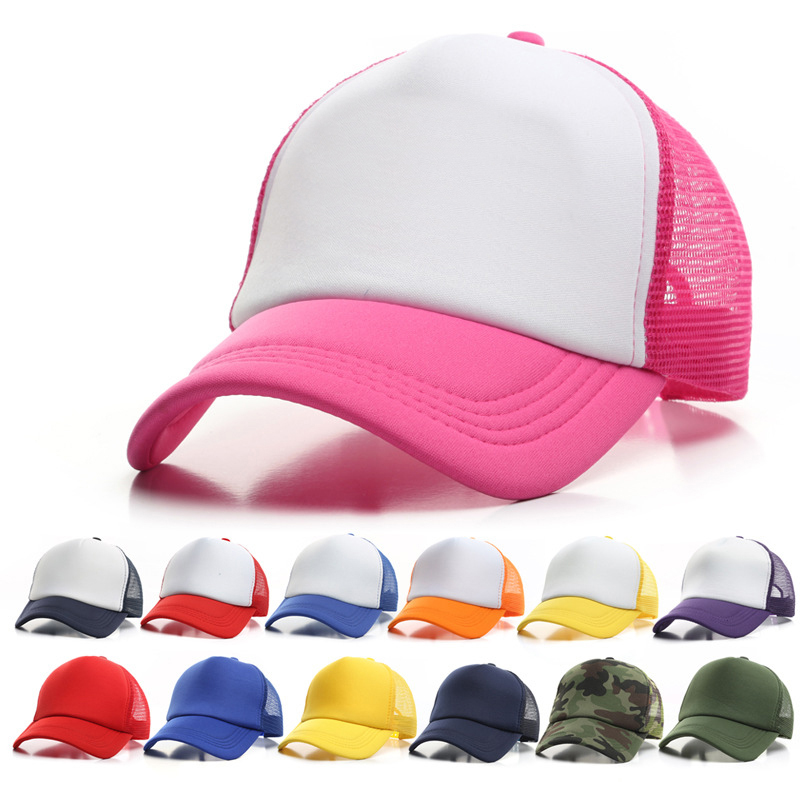 Hot selling blank solid color custom logo printed adjustable foam mesh trucker hat caps