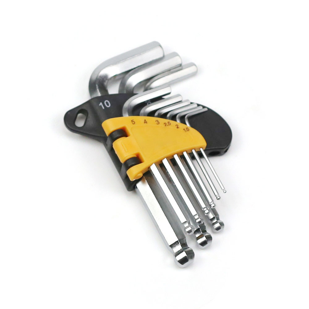 9pcs short standard length ball tip allen key set in plastic clip