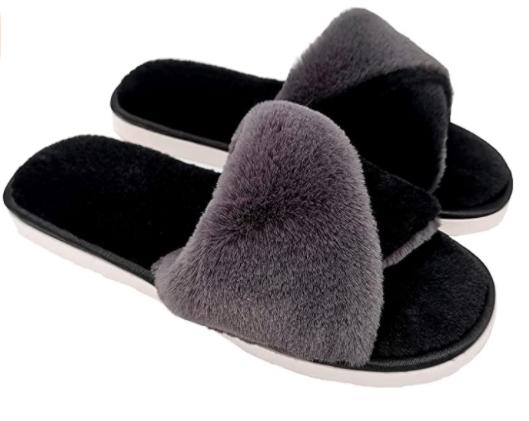 Ofoot Fluffy Womens House Slippers ,Cross Band Twist Open Toe Soft Plush Fleece Slides for Indoor Outdoor