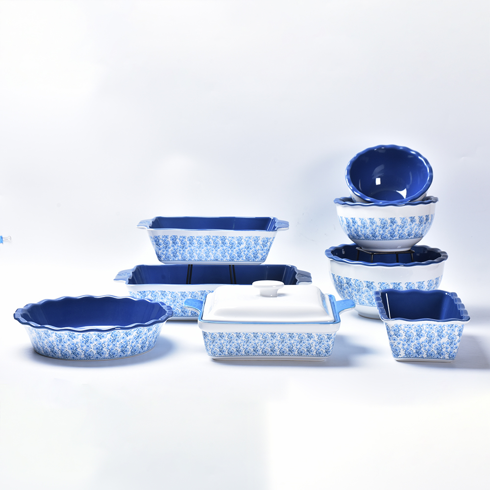 Glaze Blue Top Grade Rectangular Round Square Kitchenware Bakeware Set Household Ceramic Baking Dish