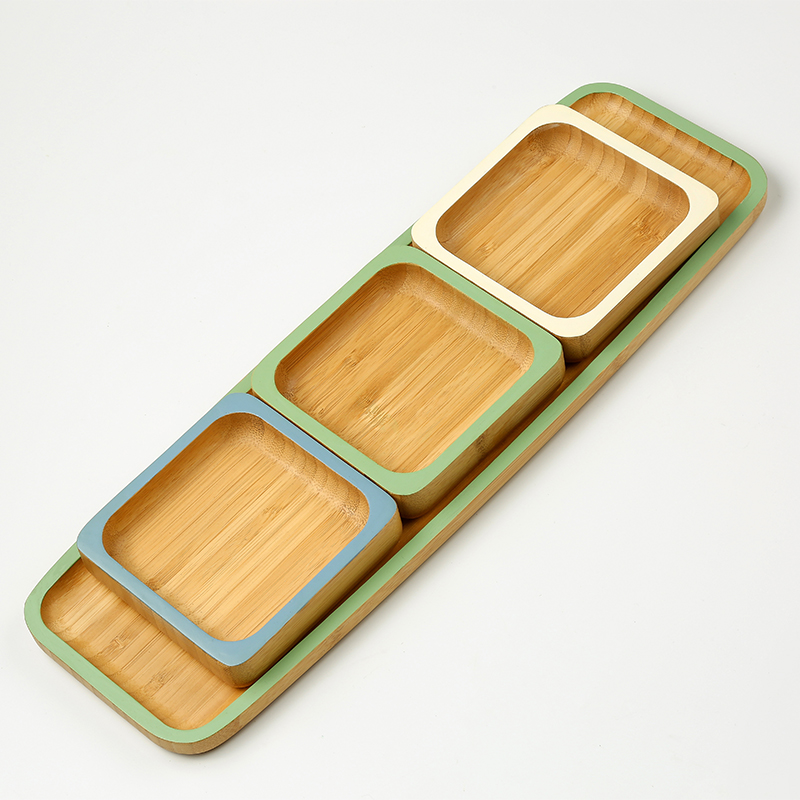 Bamboo condiment cup, snack cup with serving tray and color painting