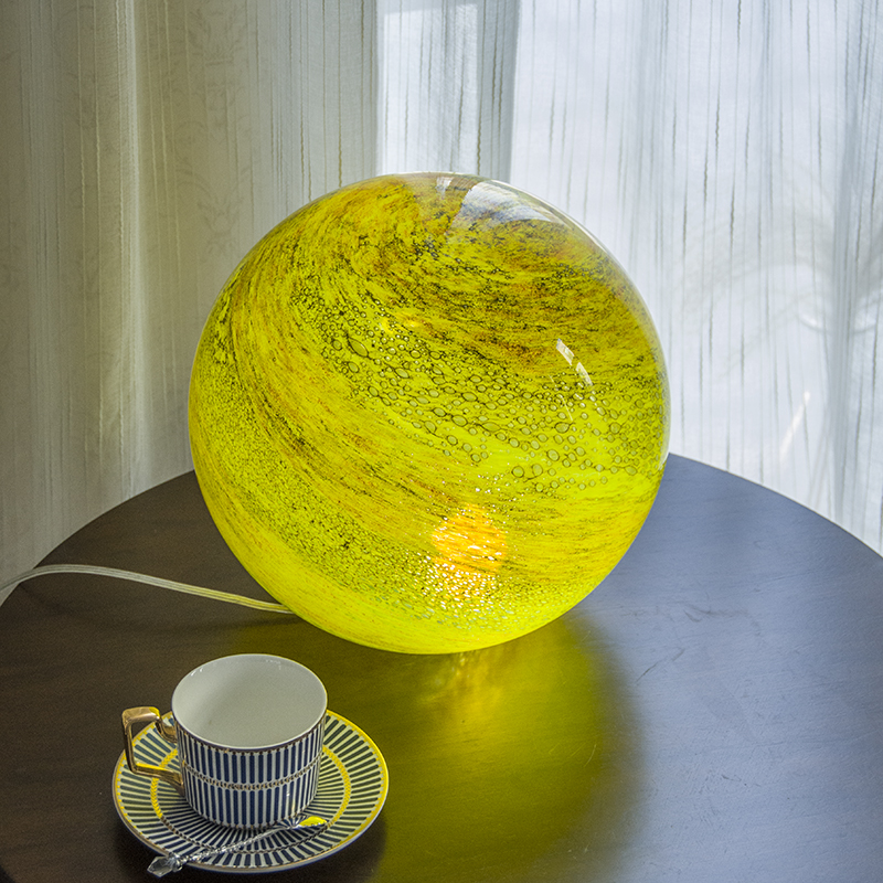 Art color glass decorative lighting handmade oval/ stone shape without base table lampG12-22/GJ17-20/TL11 Yellow Landscape