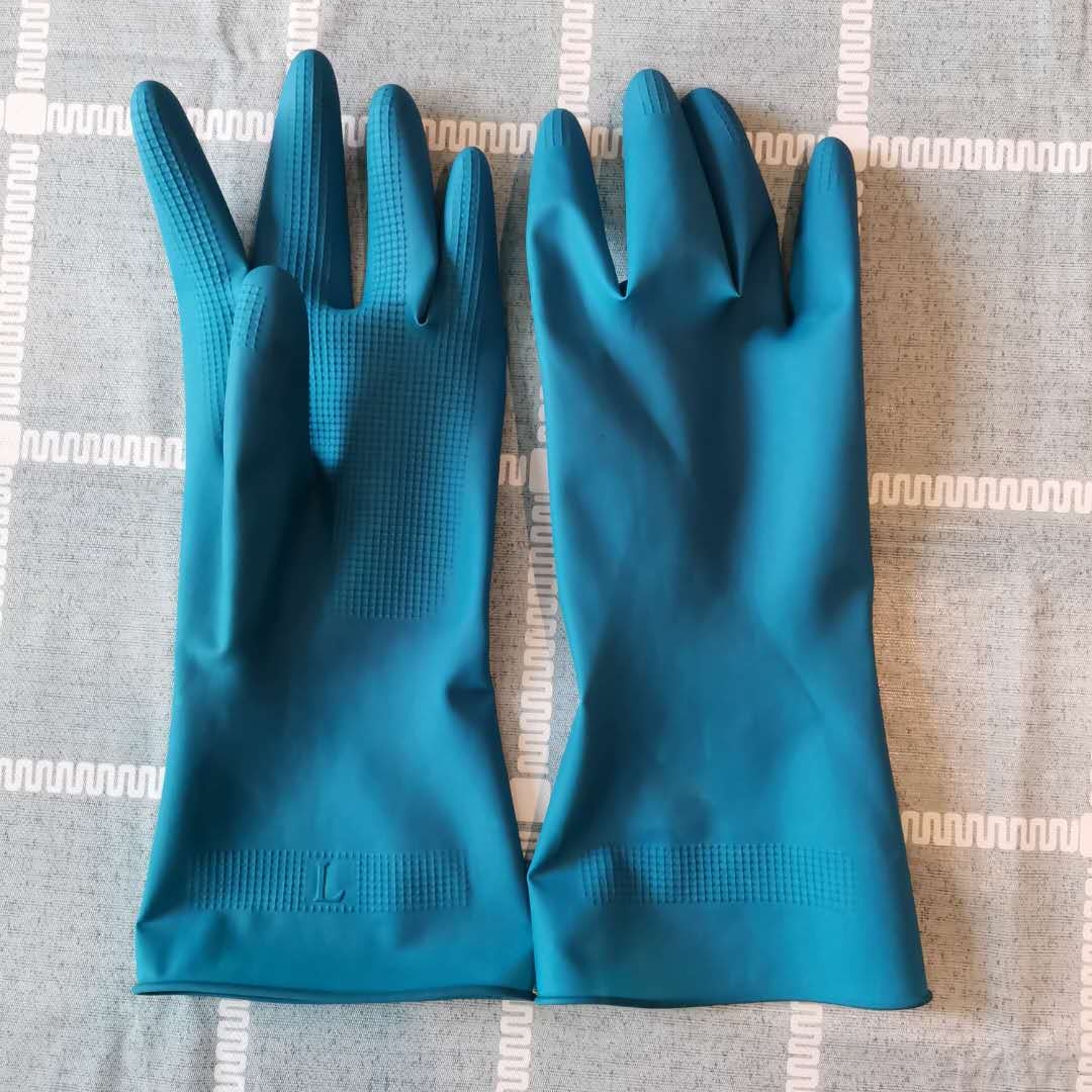 30cm Xingli Blue flocklined cleaning household latex gloves