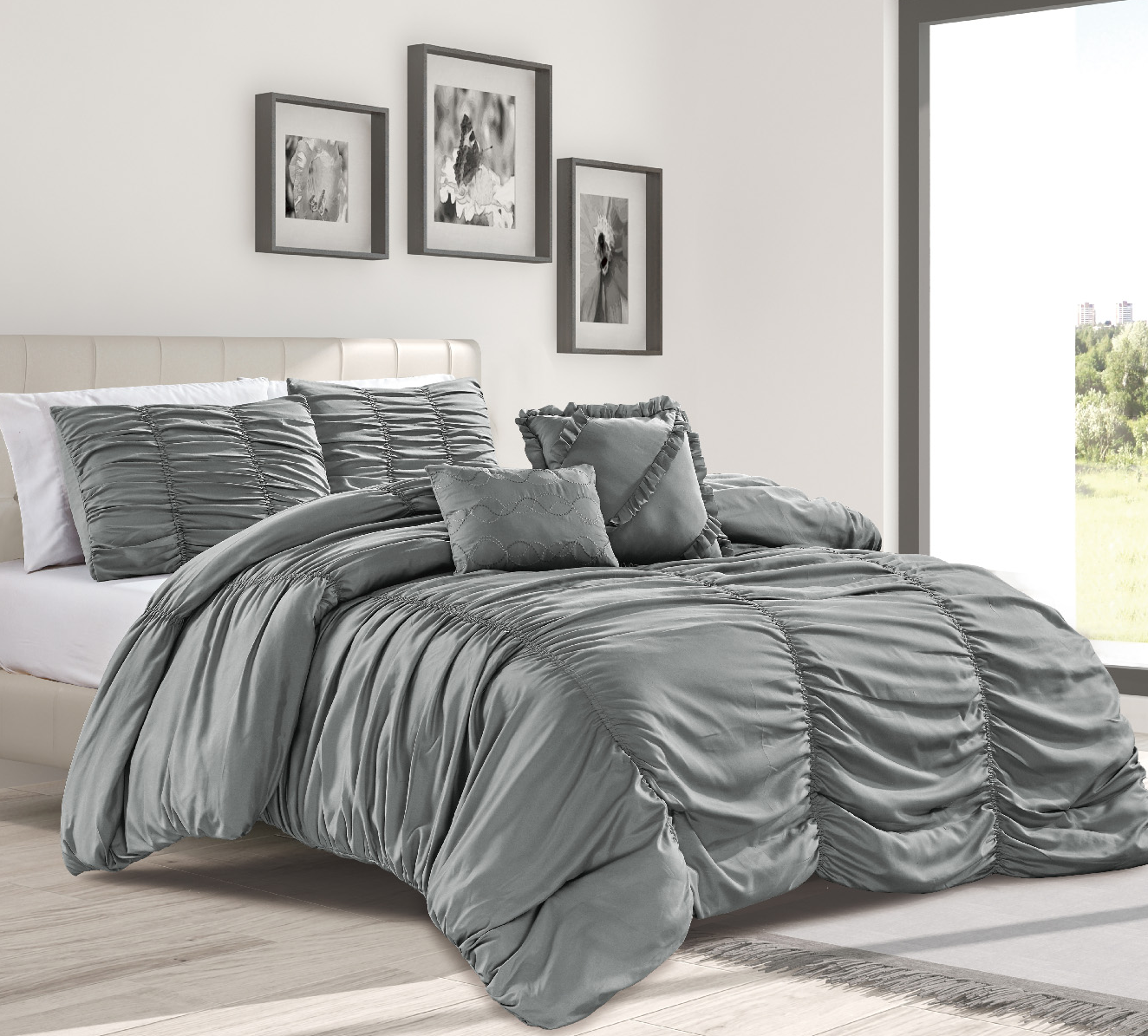 Luxury 5pc elastic embroidery comforter set