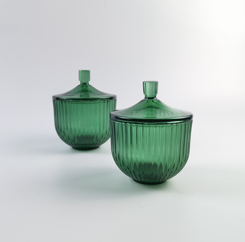 New arrival glass candle jar series with ribbed decoration