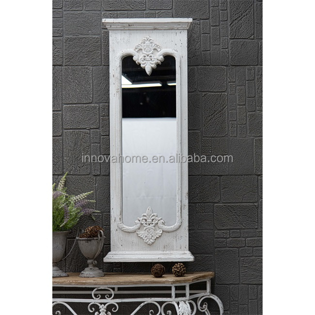 Farmhouse Large Dressing Table Mirrors Rectangular Rococo Style Hanging Wall Decorative Mirror Wood Framed for Dining Room Entry