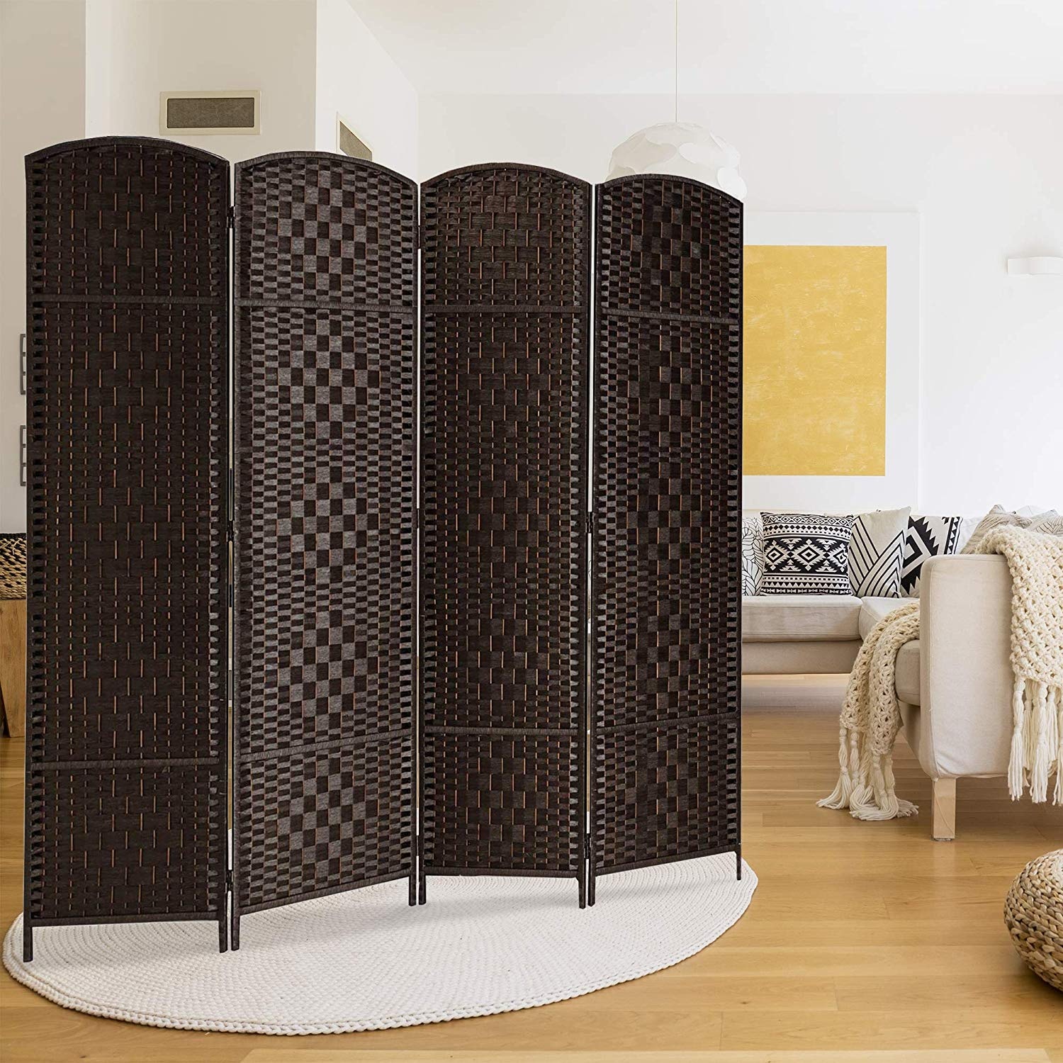 4 Panel Dark Brown Tall Diamond Weave Fiber Room Divider