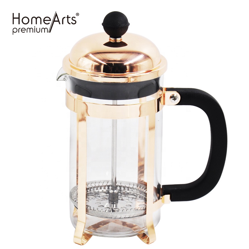 Stainless steel rose gold French press tea maker
