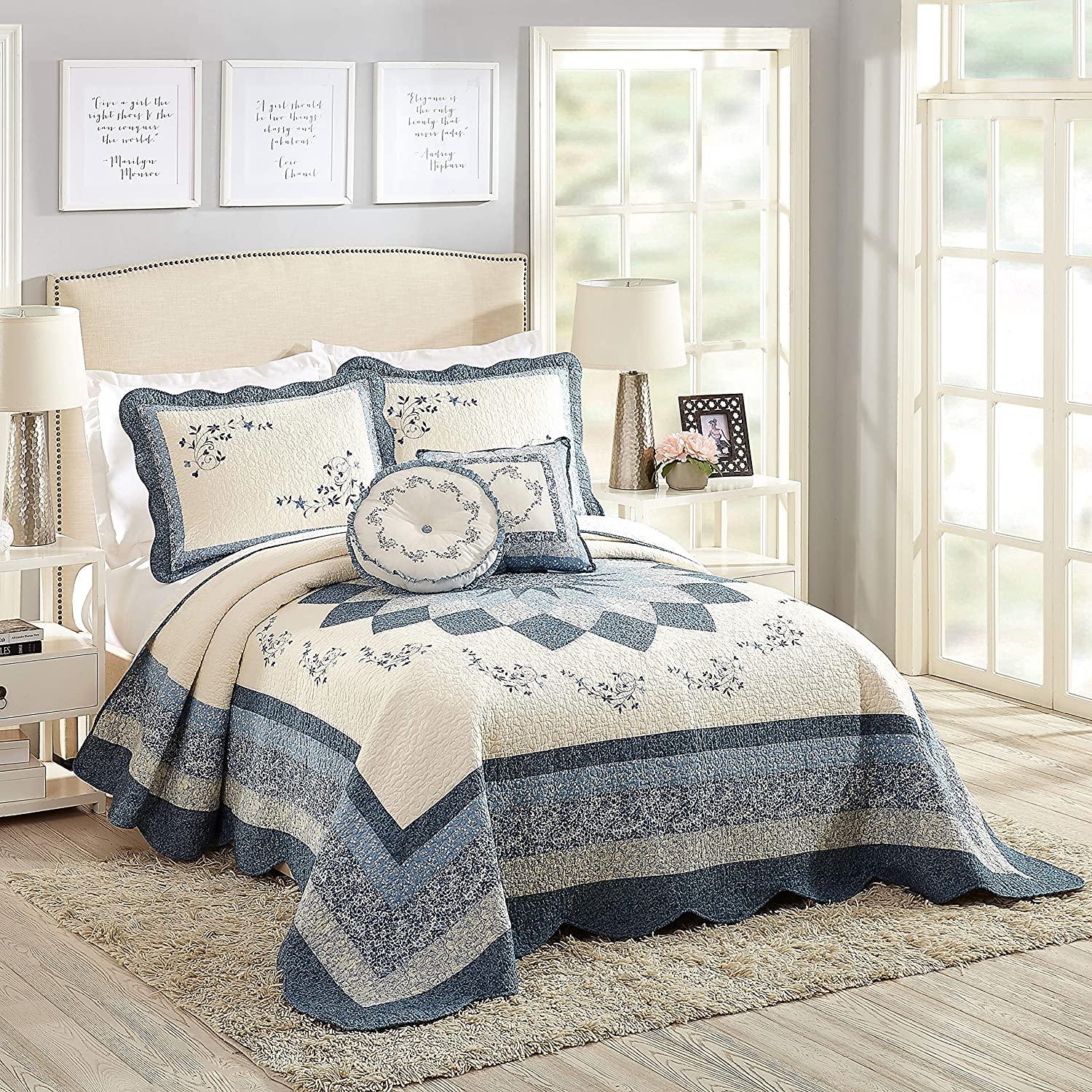 Quilt Coverlet super soft printed colour new design pattern bedding set with lace
