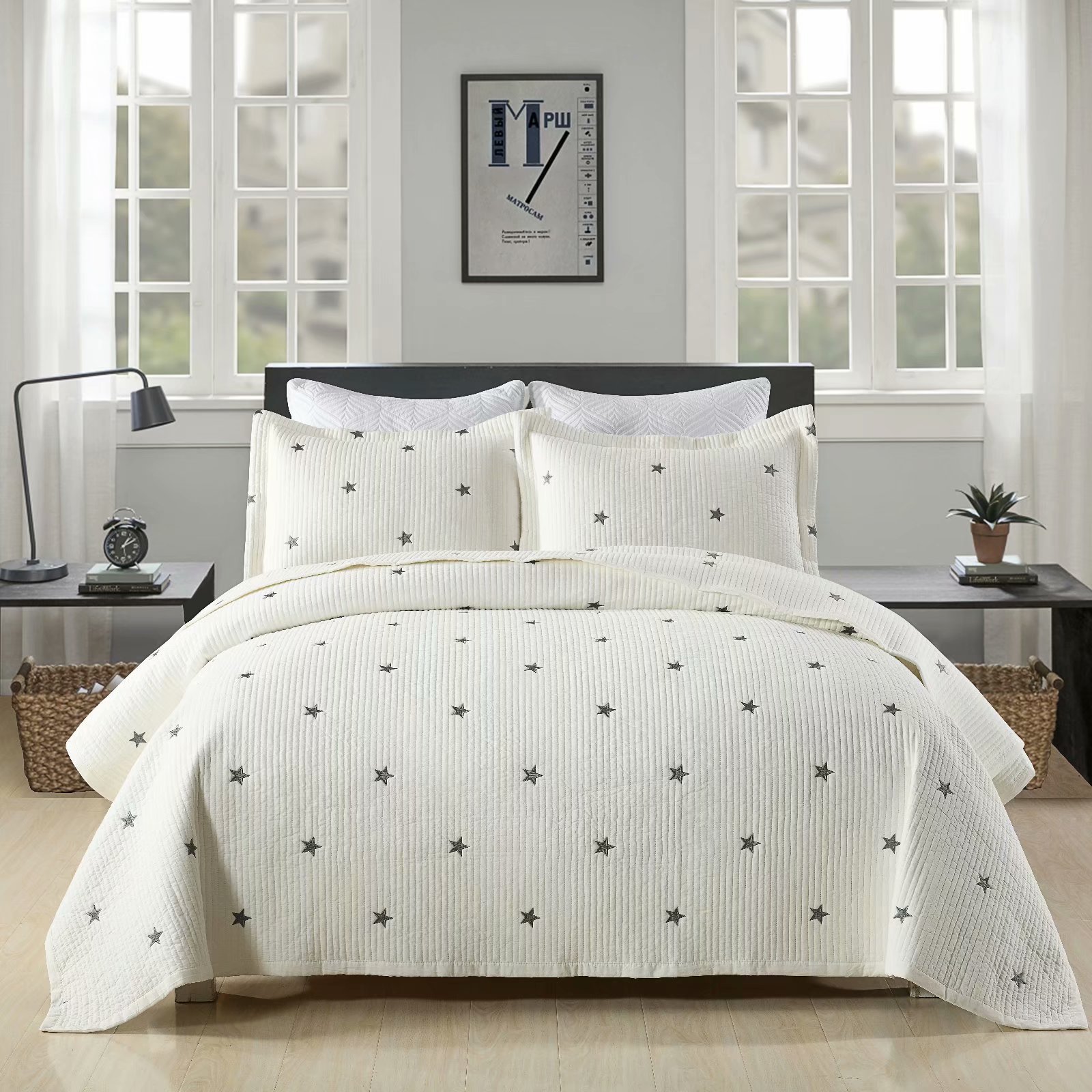 New design solid printed Cotton Bedspread set