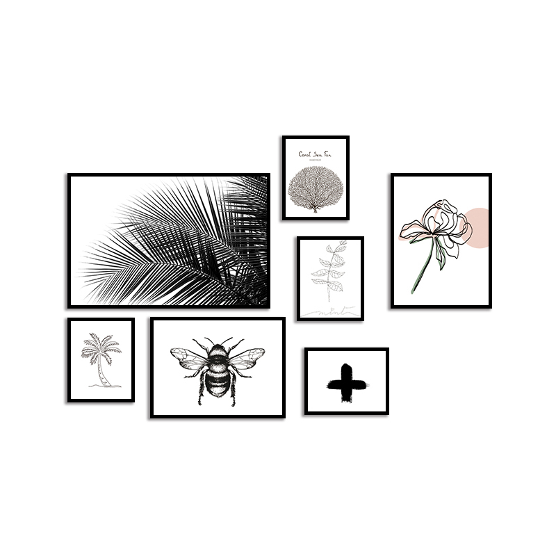 Set of 7 black frame dark designs MDF Framed Art MDF Frame prints set