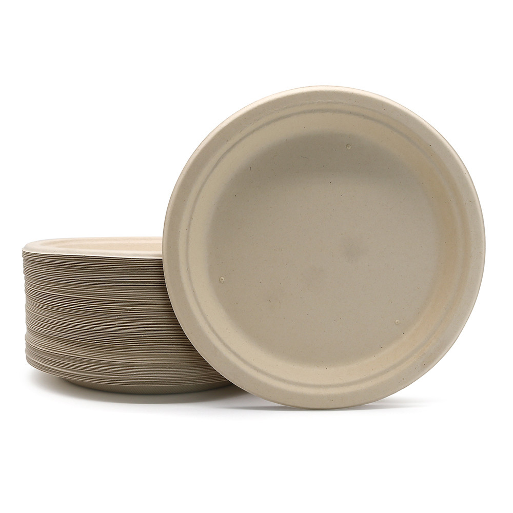 Sugarcane Moulded Pulp round plate Eco-friendly