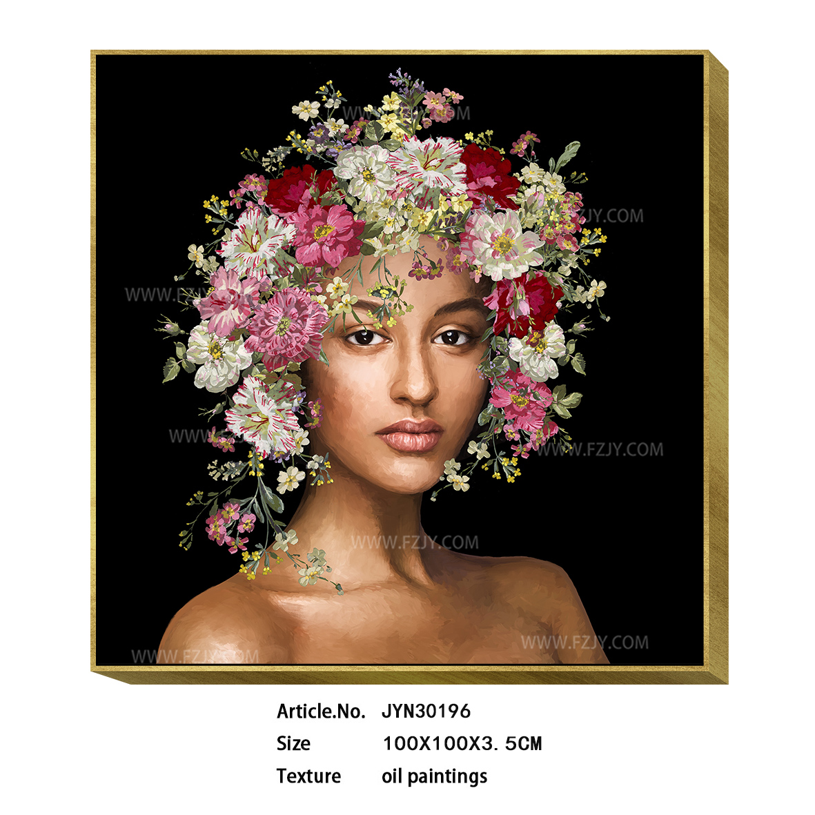 elegant woman with flowers canvas oil painting with frame home wall decor