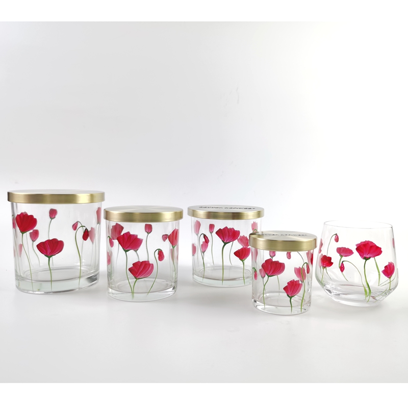 Art hand-painted mother's day series tulip pattern with brsaa metal lid art glass wax cup