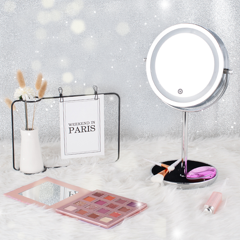 Greenfrom 7 Inches Round Shape LED Table Mirror with Tray