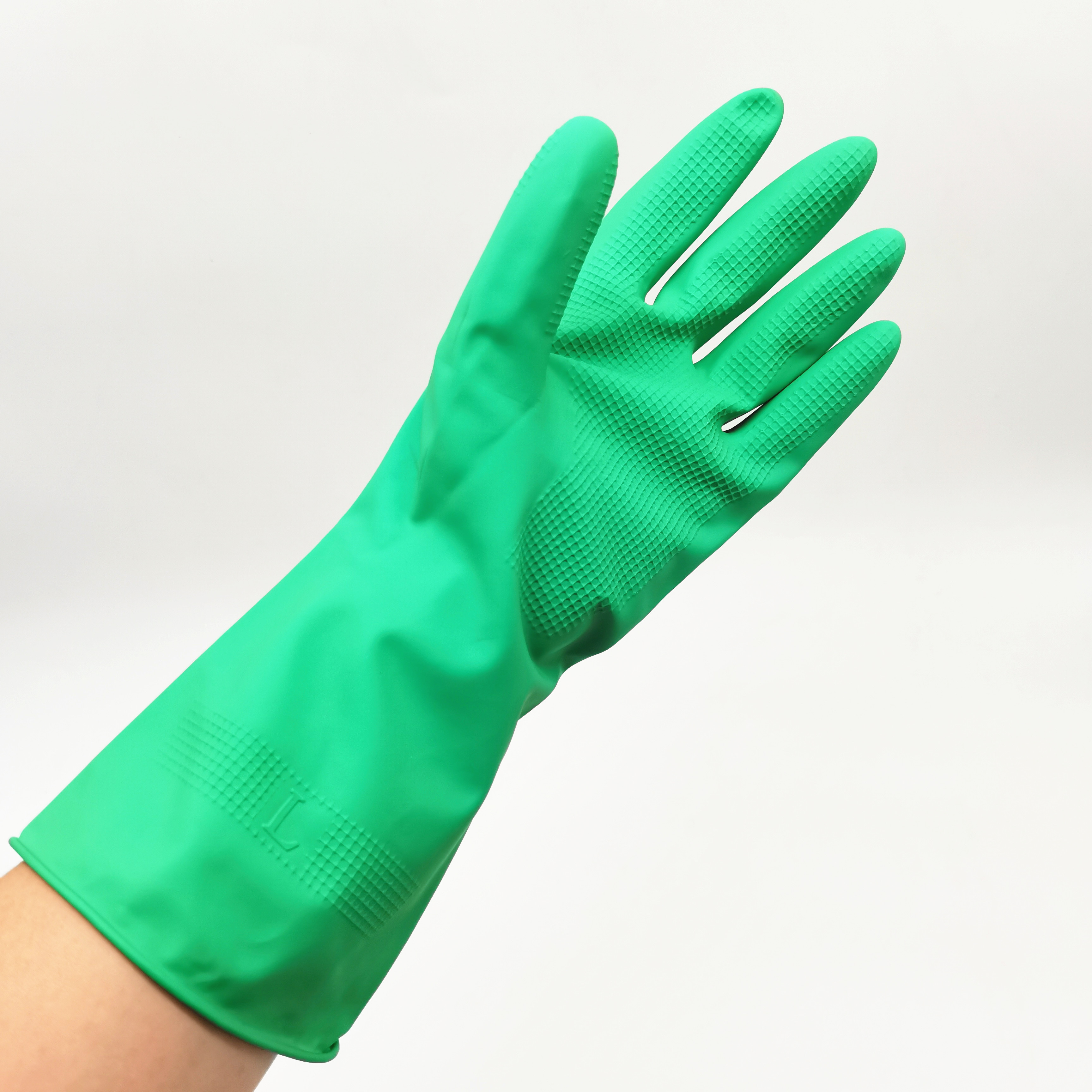 30cm Xingli Green flocklined cleaning household latex gloves